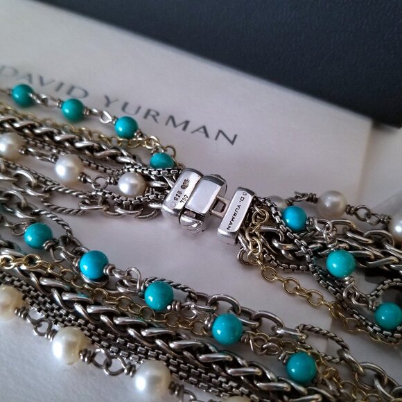 SOLD - DAVID YURMAN *RARE* 18K Gold Turquoise Pearl Necklace - Pristine! $2150 - Picture 7 of 13